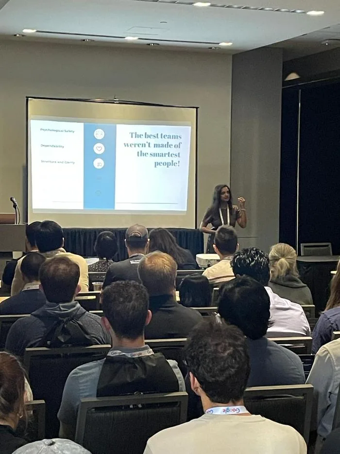 Adhithi Ravichandran presenting on team dynamics